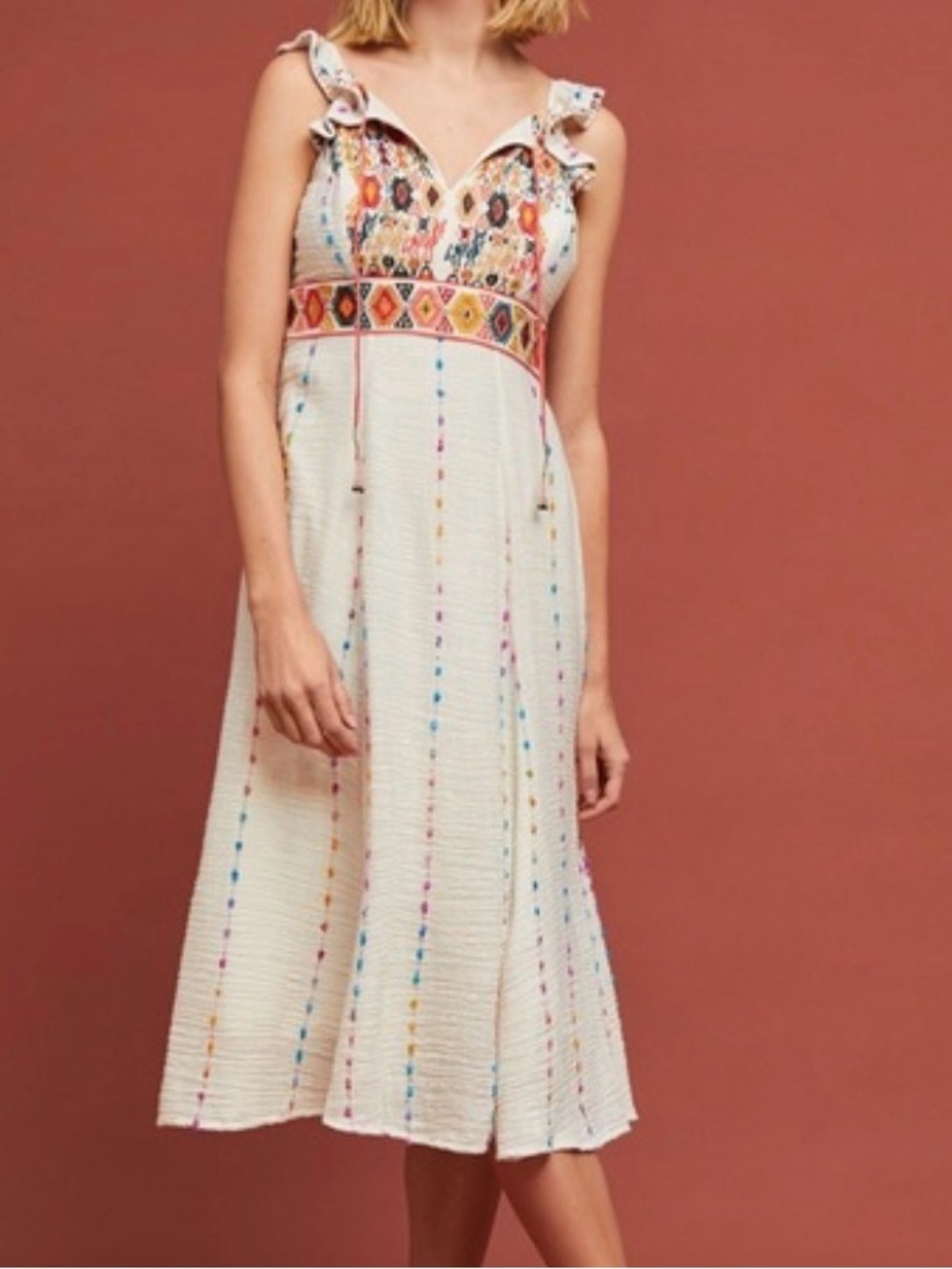Maeve Cream Dress with Multicolor Embroidery